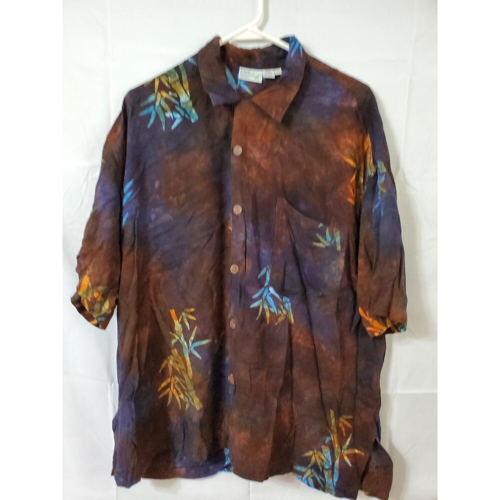 Tropical Earth Tones Island Wear Hawaiian Shirt Size Large Hand Made Button Up